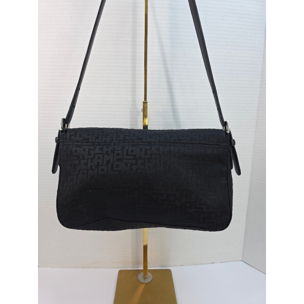 Longchamp Paris Black Monogram Jacquard Shoulder Bag Made in France Baguette - Picture 2 of 8